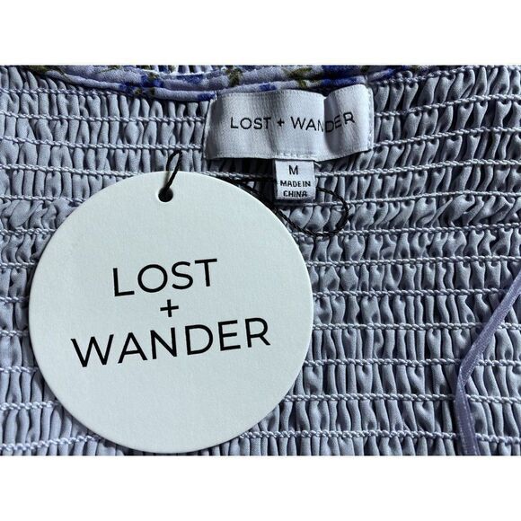 Lost & Wander Violetta Sweetheart Neck Balloon Sleeve Smocked Floral Top M NEW - Picture 7 of 9